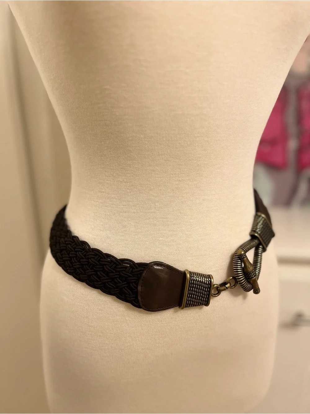 Another Line Espresso Woven Belt with Bronze Hook Buckle